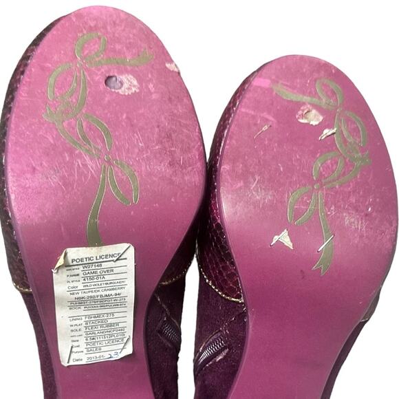 Vintage Ankle Booties Suede Leather Purple Snakeskin Boots Womens Size 6.5 - Picture 10 of 12